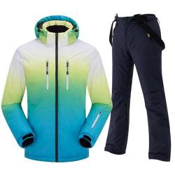 Herren Skijacke Skihose Set Skianzug 2 teilig Schneeanzug Wassersäule Atmungsaktiv Trägern Bib Winddichte Schneehose Schneejacke mit Abnehmbare Kapuzen zum Skifahren Snowboarden von Jiabing