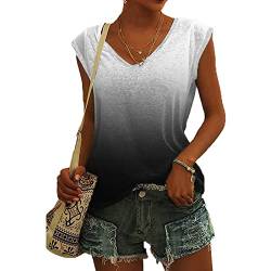 Jiabing Damen Kurzarm T-Shirt Mode Motiv Shirt Sommer Oberteile Casual V-Ausschnitte Blickdicht Tshirt Tunika Kurzen Ärmeln Hemd Bluse von Jiabing