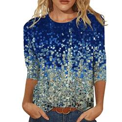 Jiabing Damen T Shirt 3/4 Arm Oberteile Tops Aquarelle Motiv Damenshirts Bunte Blumenmuster Druck Tunika T-Shirt Lose Rundhals Sommershirts Mode Herbst Damenblusen Langarm Blumen Bluse Tshirt von Jiabing