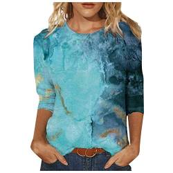 Jiabing Damen T-Shirt 3/4 Arm Oberteile Tops Bunte Blumenmuster Druck Tunika Shirt Lose Rundhals Sommershirts Mode Damenblusen Langarm Blumen Bluse Tshirt von Jiabing