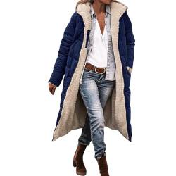 Jiabing Damen Wintermäntel Lang Auf Beiden Pufferjacken Warmer Kapuzenmantel Sherpa Fleece Gefütterter Winterjacke Casual Steppmantel mit Kapuze Frauen Oberbekleidung Outdoorjacke Wollmantel von Jiabing