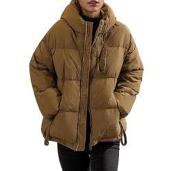 Jiabing Daunenjacke Damen Winterjacke Kurz Puffer Jacke Kurzer Wintermantel Winter Parka Down Jacket Oversized Steppjacke Daunenmantel Baumwolljacke Übergröße Mantel Mit Kapuze Reißverschluss von Jiabing