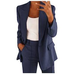 Jiabing Hosenanzug Damen Elegant Business Anzug Set 2-Teilig Slim Fit Blazer Hose Outfit Casual Sportlich Freizeitanzug Mode Revers Longblazer Lang Hosen Baumwolle Einfarbig Streetwear von Jiabing