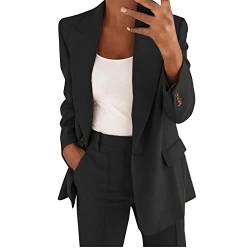 Jiabing Hosenanzug Damen Elegant Business Anzug Set 2-Teilig Slim Fit Blazer Hose Outfit Casual Sportlich Freizeitanzug Mode Revers Longblazer Lang Hosen Baumwolle Einfarbig Streetwear von Jiabing