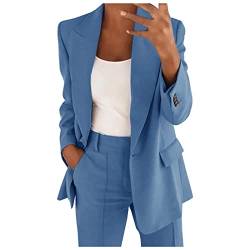 Jiabing Hosenanzug Damen Elegant Business Anzug Set 2-Teilig Slim Fit Blazer Hose Outfit Casual Sportlich Freizeitanzug Mode Revers Longblazer Lang Hosen Baumwolle Einfarbig Streetwear von Jiabing