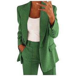 Jiabing Hosenanzug Damen Elegant Business Anzug Set 2-Teilig Slim Fit Blazer Hose Outfit Casual Sportlich Freizeitanzug Mode Revers Longblazer Lang Hosen Baumwolle Einfarbig Streetwear von Jiabing