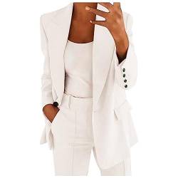 Jiabing Hosenanzug Damen Elegant Business Anzug Set 2-Teilig Slim Fit Blazer Hose Outfit Casual Sportlich Freizeitanzug Mode Revers Longblazer Lang Hosen Baumwolle Einfarbig Streetwear von Jiabing