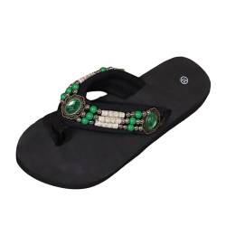 Jiabing Sommer Sandalen Keilabsatz Flip Flops Damen Elegant Zehentrenner mit Arch Perlen Glitzer Strasssteine Sandaletten Weiche Fußbett Pool Meer Strand Outdoor Rutschfest von Jiabing