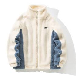 Jiabing Teddyfleece Jacke Herren Sherpa Jacke Fleecejacke Stehkragen Warm Winter Weich Übergangsjacke Vintage Jacke Plüschjacke Winterjacke Patchwork Teddy Fleece Oberbekleidung mit Reißverschluss von Jiabing