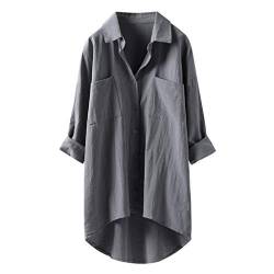 Longbluse Damen Bluse Oversize Langarm Shirt Baumwolle Leinen Hemdbluse Elegant Übergröße Longbluse Oberteil Einfarbig Lose Leinenbluse Lang Hemd Tops von Jiabing