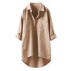 Longbluse Damen Bluse Oversize Langarm Shirt Baumwolle Leinen Hemdbluse Elegant Übergröße Longbluse Oberteil Einfarbig Lose Leinenbluse Lang Hemd Tops von Jiabing