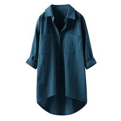 Longbluse Damen Bluse Oversize Langarm Shirt Baumwolle Leinen Hemdbluse Elegant Übergröße Longbluse Oberteil Einfarbig Lose Leinenbluse Lang Hemd Tops von Jiabing