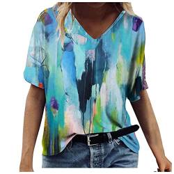 Lulupi 3D Druck Damen T-Shirt Kurzarm Oberteile Blumen Motiv Sommershirts V-Ausschnitte Lose Tunika Shirt Bunte Blumenmuster Tops Oversize Lose Tshirt Bluse Top von Jiabing