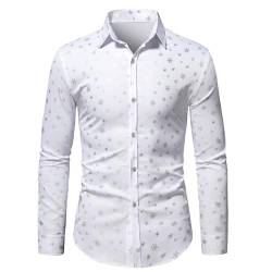 Weihnachtshemd Herren Luxus Weihnachten Gemustert Golden Glänzend Slim Fit Freizeithemd Männer Langärm Funky Christmas Shirt Hemden Button Up Langarmshirt Xmas Hawaii Kostümhemd von Jiabing