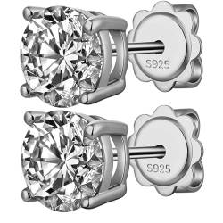 Silber Ohrstecker für Damen Herren, Ohrstecker Weißgold Diamant Cubic Zirkonia Ohrstecker │ Zierliche Ohrringe Schmuck Geschenke für Damen Runde Silber 8mm von Jiahanzb