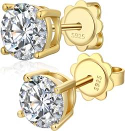 Silber Ohrstecker für Damen Herren, Ohrstecker Weißgold Diamant Cubic Zirkonia Ohrstecker │ Zierliche Ohrringe Schmuck Geschenke für Damen Runde gold 4mm von Jiahanzb