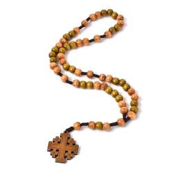Jiali Q 1 Stück Halskette mit Rosenkranz aus Holz, handgefertigt, Kreuz, religiöser Schmuck (A) von Jiali Q