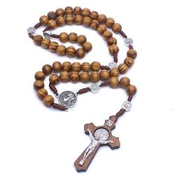 Jiali Q 2 Stück Halskette mit Rosenkranz aus Holz, handgefertigt, Kreuz, religiöser Schmuck von Jiali Q