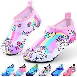 Jiamus Kinder Badeschuhe Wasserschuhe Schwimmschuhe Strandschuhe Aquaschuhe Schnell Trocknend Barfuss Schuhe für Jungen Mädchen Kleinkind Säugling Yoga Unisex Beach Pool,A,Rosa Einhorn(22/23 EU) von Jiamus