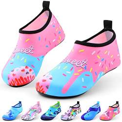 Jiamus Kinder Badeschuhe Wasserschuhe Schwimmschuhe Strandschuhe Aquaschuhe Schnell Trocknend Barfuss Schuhe für Jungen Mädchen Kleinkind Säugling Yoga Unisex Beach Pool,G,Rosa EIS(24/25 EU) von Jiamus