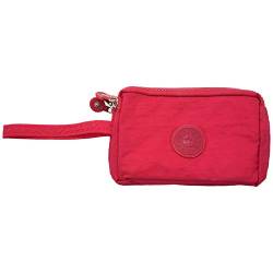 Jikoiuty Frauen kleine Brieftasche Washer Falten Stoff Telefon Geldboerse DREI Reissverschluesse tragbare Make-up Tasche Rose Rot von Jikoiuty