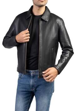 Jild Polokragen Premium Lederjacke Herren - Old School Klassischer Stil Alltagskleidung Echtes Lammfell Herren Lederjacke, Schwarz, Small von Jild