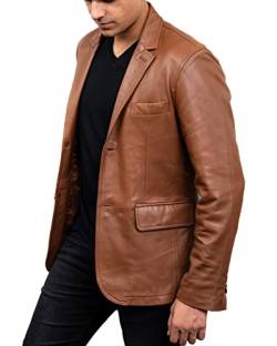 Lammfell-Lederjacke für Herren, lässiger Mantel, gekerbter Kragen, klassischer Bond-Stil, ultimativer Lederblazer für Herren, Cognac 2b, XXL von Jild