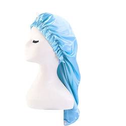 Jilibaba Schlafmütze Nachtmütze mit Schnalle Elastische Schlafhaube Seide Haarwickel Duschhaube Chemo Krebs Hut für Frauen Haarpflege Salon Hellblau von Jilibaba