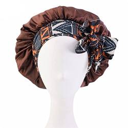 Jilibaba Schlafmütze Nachtmütze mit bedrucktem Band Schlafhaube Haarwickel Duschhaube Chemokrebs Hut für Frauen Haarpflege Salon Braun von Jilibaba