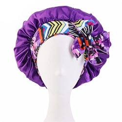 Jilibaba Schlafmütze Nachtmütze mit bedrucktem Band Schlafhaube Haarwickel Duschhaube Chemokrebs Hut für Frauen Haarpflege Salon Lila von Jilibaba