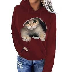 Damen Hoodies Pullover Flauschig Hoodie Sweatshirts 3D Gedruckt Katze Hoodie Oberteil Langarm Damen Pullover für Herbst Winter, Typ 5, M von Jilijia
