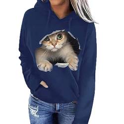 Damen Hoodies Pullover Flauschig Hoodie Sweatshirts 3D Gedruckt Katze Hoodie Oberteil Langarm Damen Pullover für Herbst Winter, Typ 6, XL von Jilijia