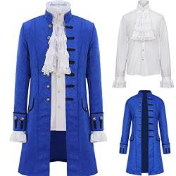 Herren Steampunk Renaissance Uniform Set Trenchcoat Viktorianische Edwardianische Vintage Jacke Frock Pirat Vampir Cosplay Kostüm Outfits, blau, L von Jilijia