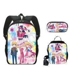 Jilijia Anime Oshi No Ko Rucksack 3-teiliges Schulranzen-Set Cartoon Gedruckt Mode Rucksack Mittagessen Tasche Federmäppchen für Jungen und Mädchen Weihnachten Geburtstag Geschenke, Typ 12, von Jilijia