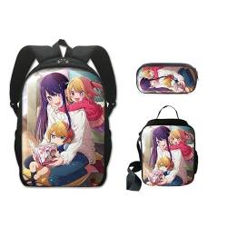 Jilijia Anime Oshi No Ko Rucksack 3-teiliges Schulranzen-Set Cartoon Gedruckt Mode Rucksack Mittagessen Tasche Federmäppchen für Jungen und Mädchen Weihnachten Geburtstag Geschenke, Typ 3, von Jilijia