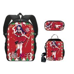 Jilijia Anime Oshi No Ko Rucksack 3-teiliges Schulranzen-Set Cartoon Gedruckt Mode Rucksack Mittagessen Tasche Federmäppchen für Jungen und Mädchen Weihnachten Geburtstag Geschenke, Typ 9, von Jilijia