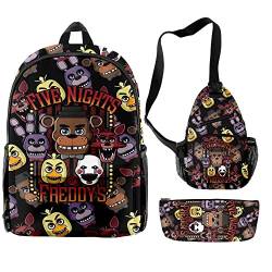 Jilijia FNAF Rucksack 3-teilig Five Nights Game Schulranzen 3D gedruckt Schultertasche Federtasche für Jungen und Mädchen Weihnachten Geburtstag Geschenke von Jilijia