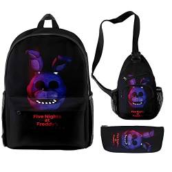 Jilijia FNAF Rucksack 3-teilig Five Nights Game Schulranzen 3D gedruckt Schultertasche Federtasche für Jungen und Mädchen Weihnachten Geburtstag Geschenke von Jilijia