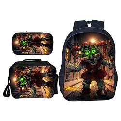 Jilijia Five Nights Game FNAF Rucksack, 3-teiliges Set, inklusive Lunchtasche, Schultasche und Federmäppchen für Kinder, Jungen, Mädchen, Teenager, a, 40*30*16cm, Modern von Jilijia