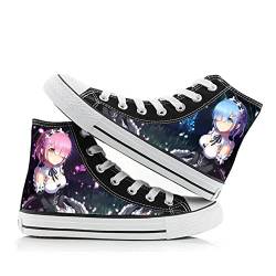 Jilijia Re Zero Canvas Schuhe Ram/Rem Hi-Top Turnschuhe Unisex Anime Druck Paar Freizeitschuhe Schnürung Outdoor Turnschuhe Student Sportschuhe von Jilijia