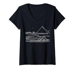 Damen Eine Linie Kunst Zeichnung Ägyptische Pyramiden T-Shirt mit V-Ausschnitt von Jimbeels