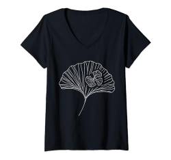 Damen Einzeilige Kunstzeichnung, Jungfernhaar T-Shirt mit V-Ausschnitt von Jimbeels