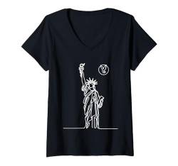Damen Einzeilige Kunstzeichnung Lady Liberty T-Shirt mit V-Ausschnitt von Jimbeels