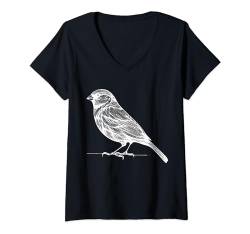 Damen Line Art Vogel-Wimpelkette, Ornithologisten, Indigo T-Shirt mit V-Ausschnitt von Jimbeels