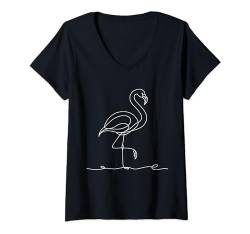 Damen Line Art Vogelornithologe Flamingo T-Shirt mit V-Ausschnitt von Jimbeels