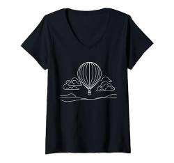 Damen Luftballon zum Zeichnen mit einzeiligem Kunstdruck T-Shirt mit V-Ausschnitt von Jimbeels