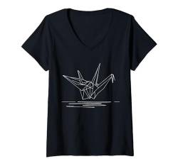 Damen One Line Art Zeichenpapier Kran T-Shirt mit V-Ausschnitt von Jimbeels