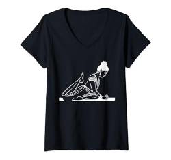 Damen Yogamatte One Line Kunst Zeichnen Yoga T-Shirt mit V-Ausschnitt von Jimbeels