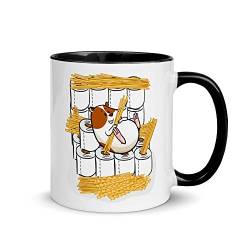 Jimbeels Lustige Kaffeetasse | Hamster hortet Spaghetti und Klopapier | Lustiger Zwerghamster auf Toilettenpapier | Goldhamster mit Pasta | Zweifarbige Tasse von Jimbeels