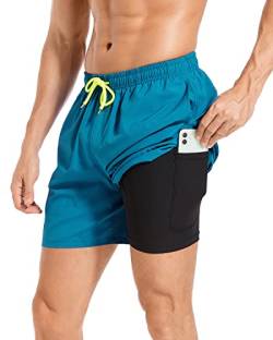 Jimlieay Badehose für Herren mit Kompression Liner 2 in 1 Atmungsaktiv Badeshorts Männer Elastisch Trainingsshorts Verstellbar Strandshorts von Jimlieay